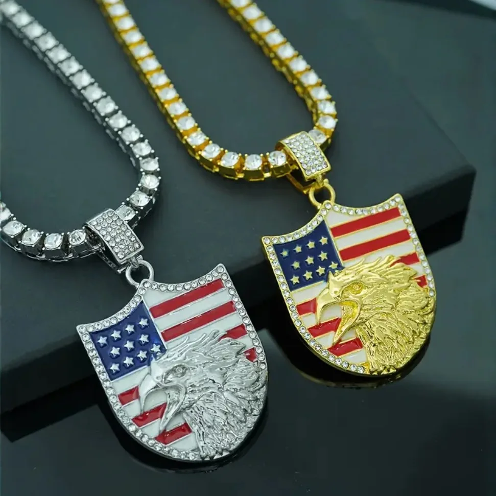 DIY accessories Fashion Explosion Hip Hop Versatile Alloy Full Diamond Flying Eagle Flag Shield Pendant Personalized Men's and W