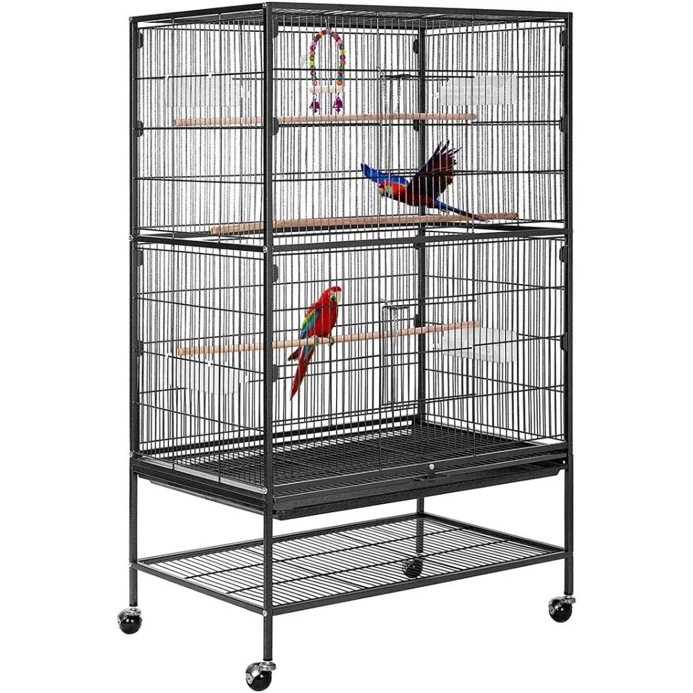 Birdcage, 53 inch cast iron large birdcage with parrot roll frame, conical, black ，Product Dimensions 32