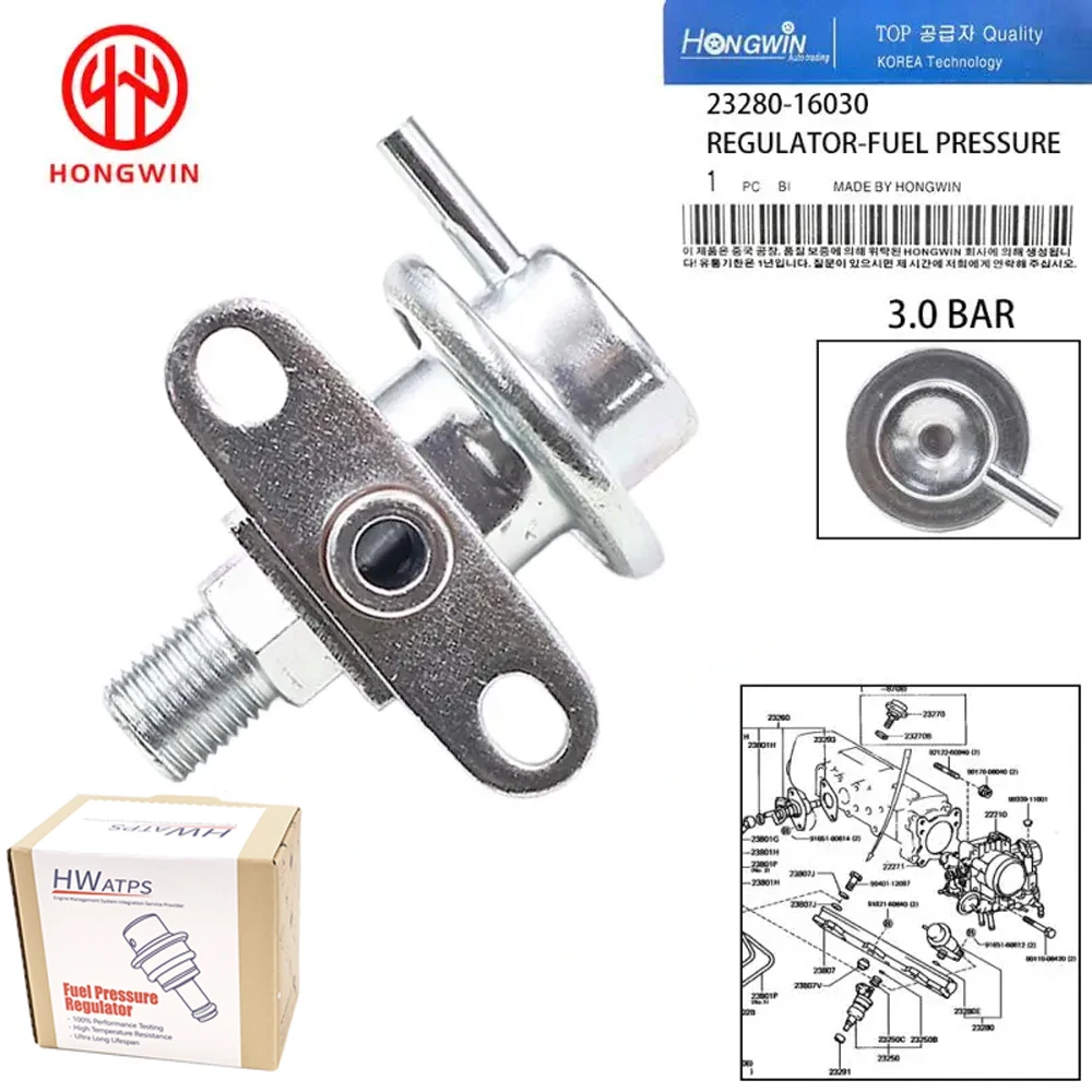 23280-16030 Regulador de presión de combustible 23280-16030 3.0BAR para Toyota MR2 GT 1985-1988 | 4 cilindros 1.6L 4AGELC; 4AGELC; AW11L-WCMQFA,