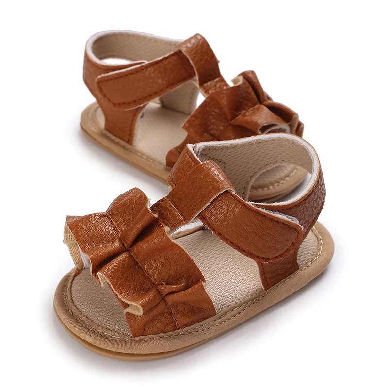 0- 18M Baby Girl Baby Garden Sandals PU Leather Flexible Non-Slip Fold Summer Casual Daily Flat Toddler Shoes Baby