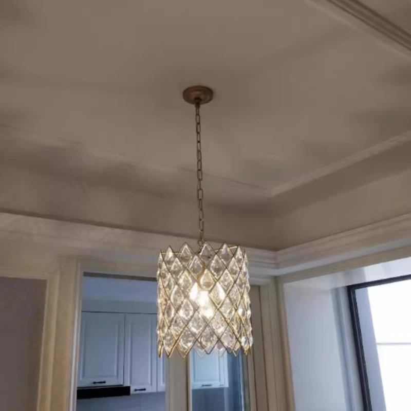 2026 Luxury Crystal Chandelier for Bedroom Dining Room Kitchen Table Gold Round Pendant Light with Diamond Shaped K9 Crystal
