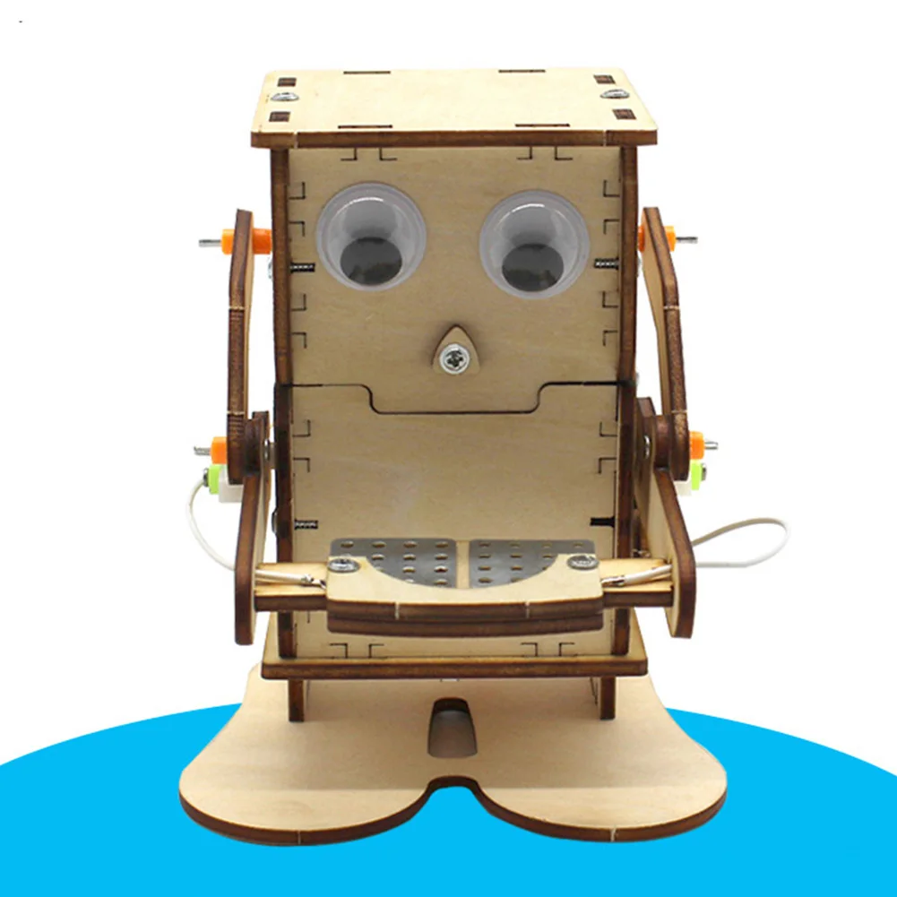 DIY Wooden Robot Eating Coin Invention Model Teaching Learning STEM Project for Students Kids Science Experiment Assemble Kit