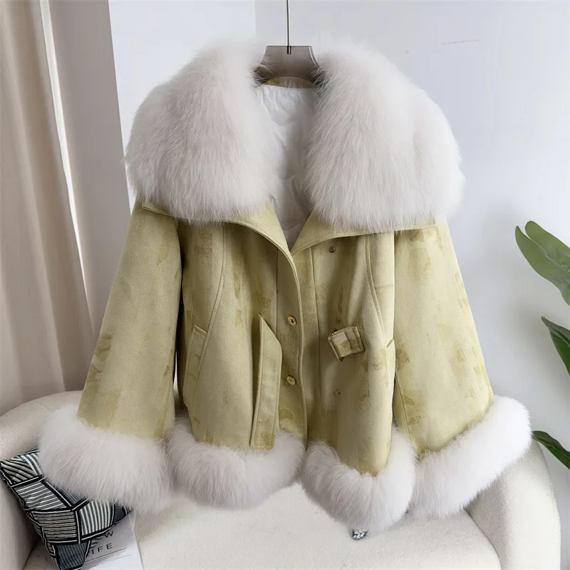 2023 Winter Women 90% White Goose Down Jacket Real Fur Coat Natural Fox Fur Collar Warm Thick Luxury Streetwear New Fashion