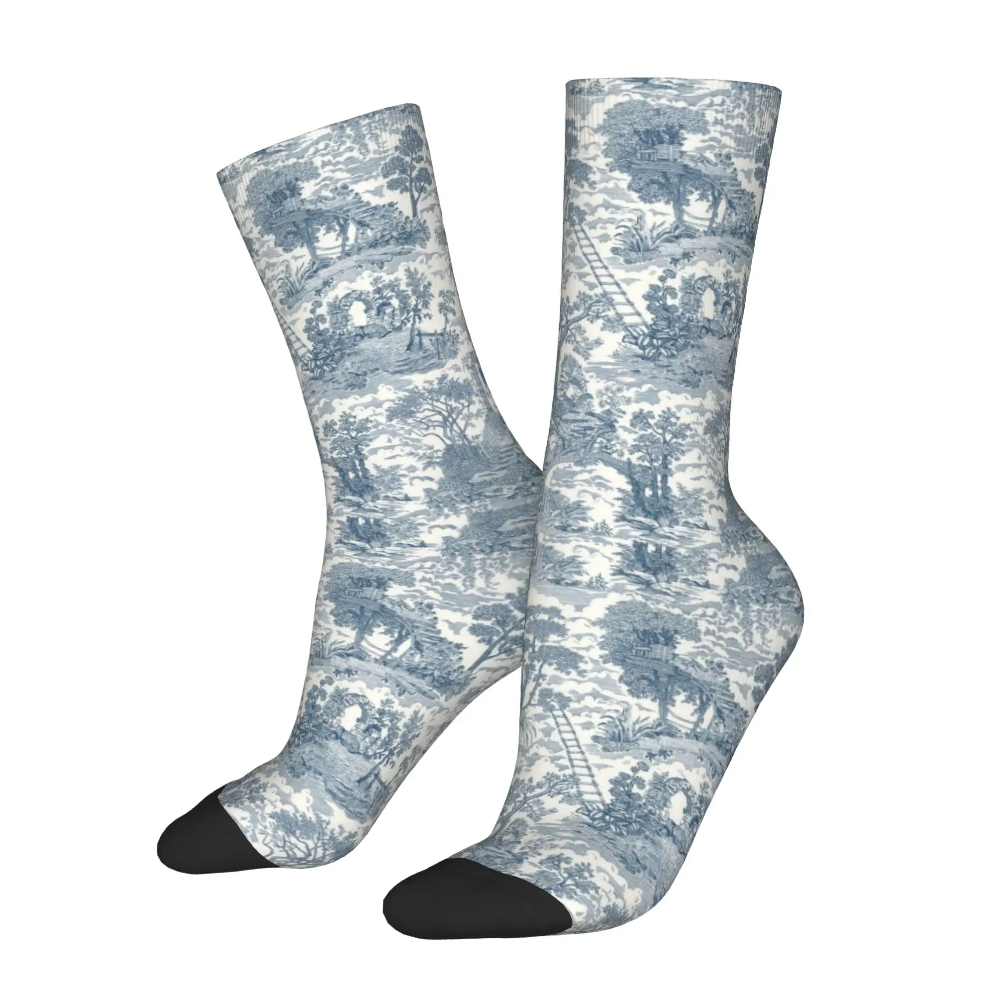 Custom  Vintage Toile De Jouy Dress Socks Men's Women's Warm Fashion Novelty  Crew Socks