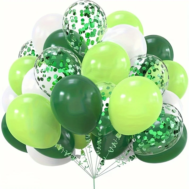Conjunto de balões verdes e brancos, 20 peças, confete, balões de látex para chuveiros de aniversário, selva, parque, decoração de festa em casa