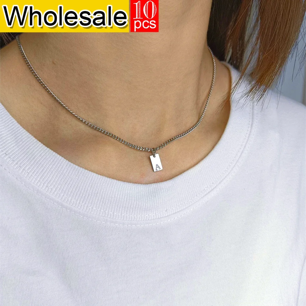 

10PCS Choker Neck Women Letters Necklace Initial Letter Pendants Cuban Chain Fashion Stainless Steel Women's Jewelry Wholesale