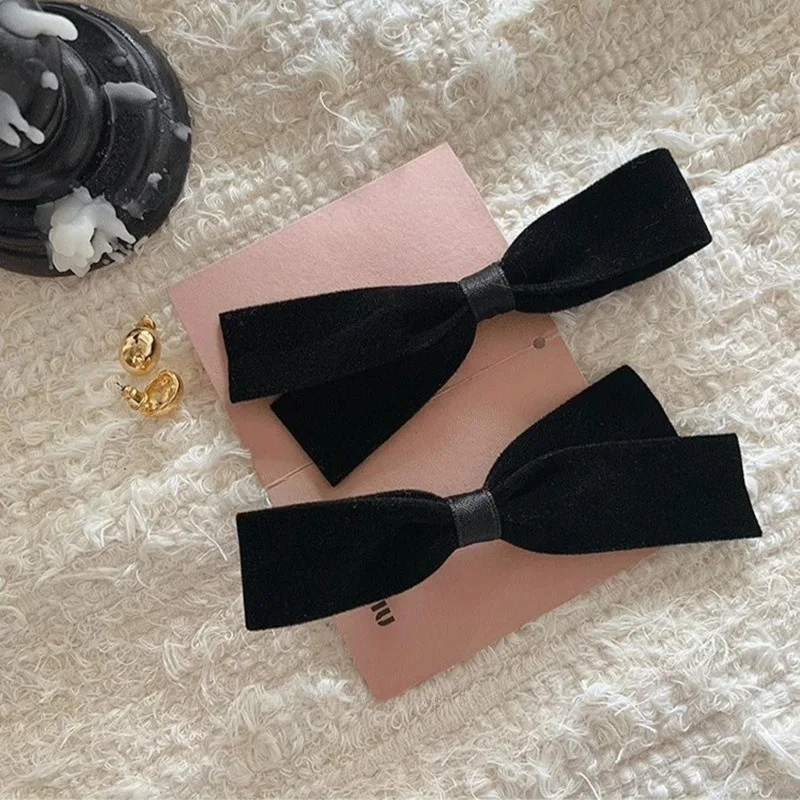 Retro Black Velvet Bow Hair Clip Headdress for Women Girls Classic Korea Sweet Princess Temperament Hairpin Hair Accessories