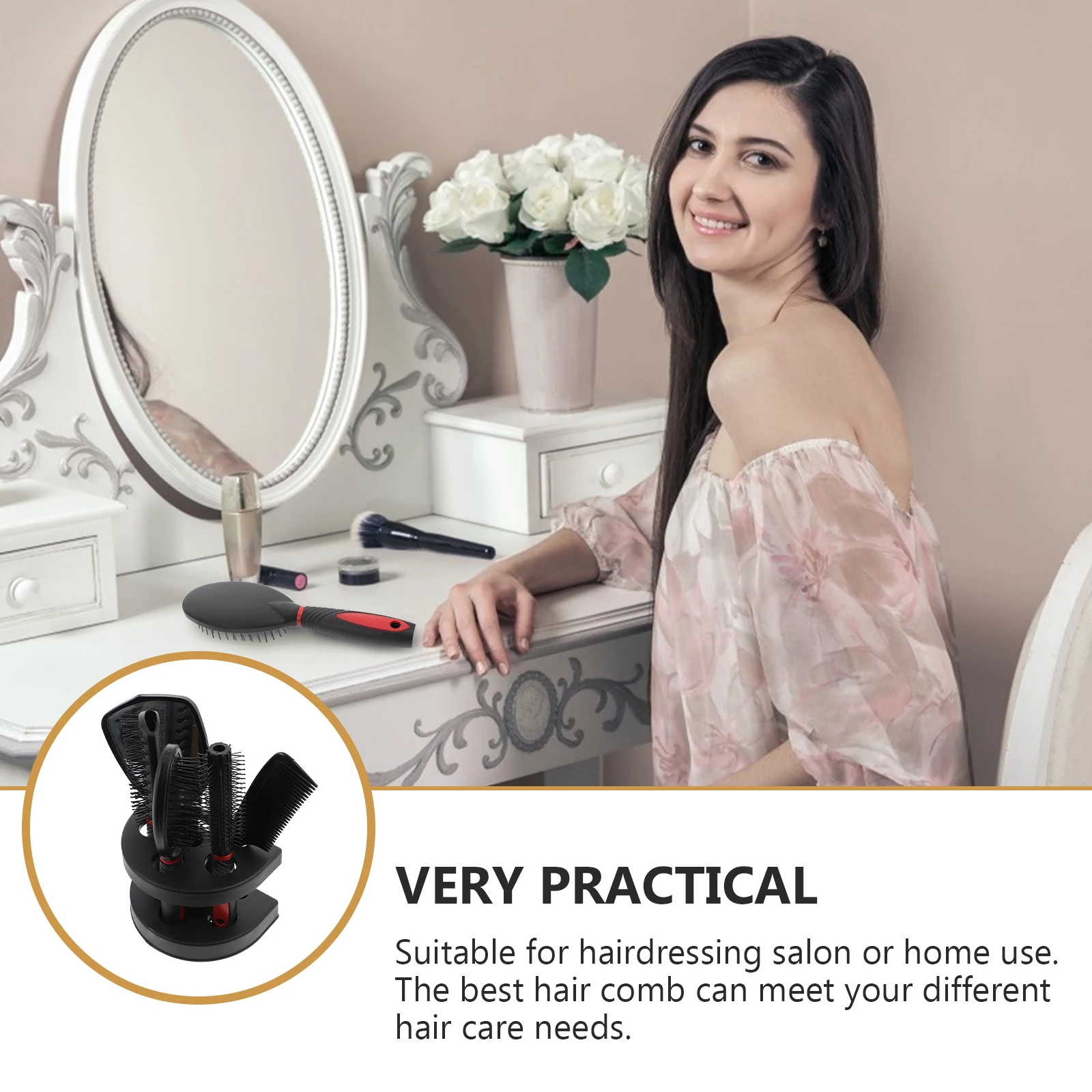 

1Set Hairdressing Comb Mirror Set Practical Durable Salon Home Use Effortless Scalp Massage Tools Mirror Comb Set