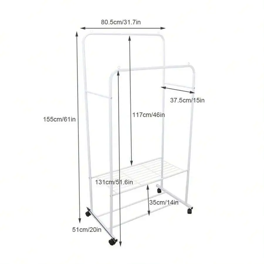 UNHO Rolling Clothes Garment Rack Double Rail On Wheels Clothing Hanging Rack Coat Rack With Shelf For Store Bedroom Dressing Ro