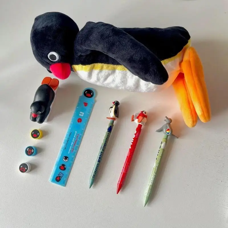 Kawaii Pingu Plushie Pencil Bag Cartoon Cute Funny Large Capacity Student Stationery Storage Bag Birthday Gift Children's Prize