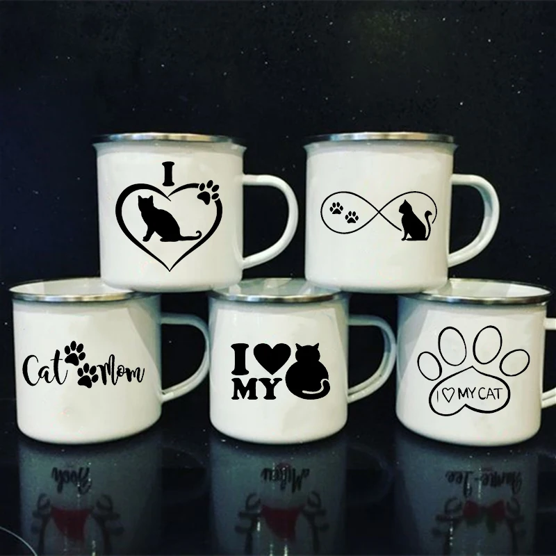 I Love My Cat Print Enamel Mug Drinkware Cup of Coffee Travel Mug Kawaii Friends Unusual Tea Cup Personalized Gifts Cofee Cups