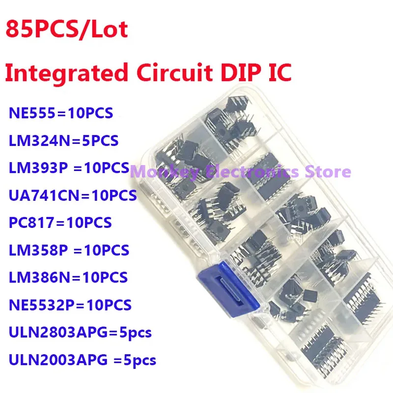 85PCS Integrated Circuit IC NE555 LM324 LM358 ULNN2803 IC chip kit DIP single precision timer 10 kinds diy kit electroni tentacl image 3