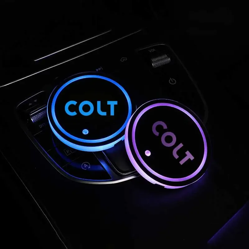 Luminous Car Water Cup Coaster Holder 7 Colorful Led Atmosphere Light USB Charging For Mitsubishi Colt Logo Accessories