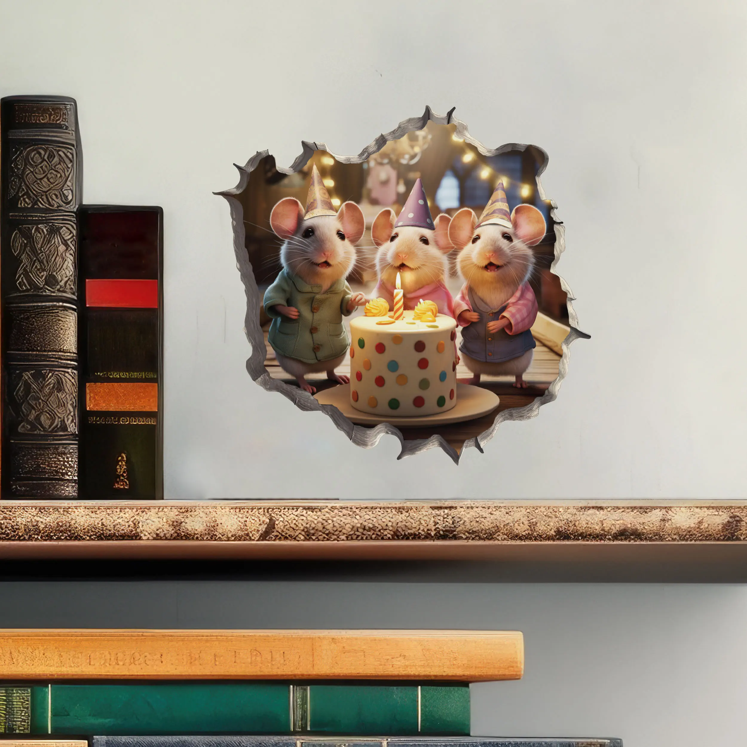 

Birthday Mouse Hole Decal wall stickers bedroom Children's Room background Decoration Mural Animal Home Decoration Self-adhesive