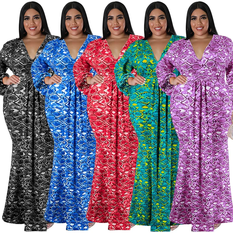 plus size women\'s long sleeved fishtail skirt hip print fashion dress long