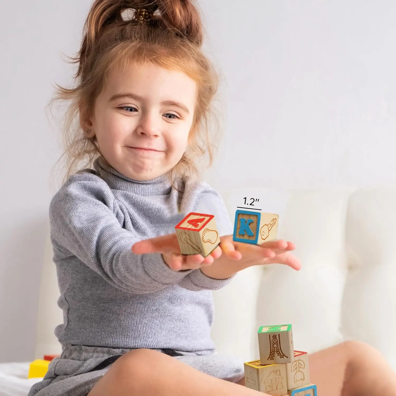 Wooden ABC Blocks 40PCS Stacking Blocks Baby Alphabet Letters, Counting, Building Block Set for Toddlers 1.2 Inch