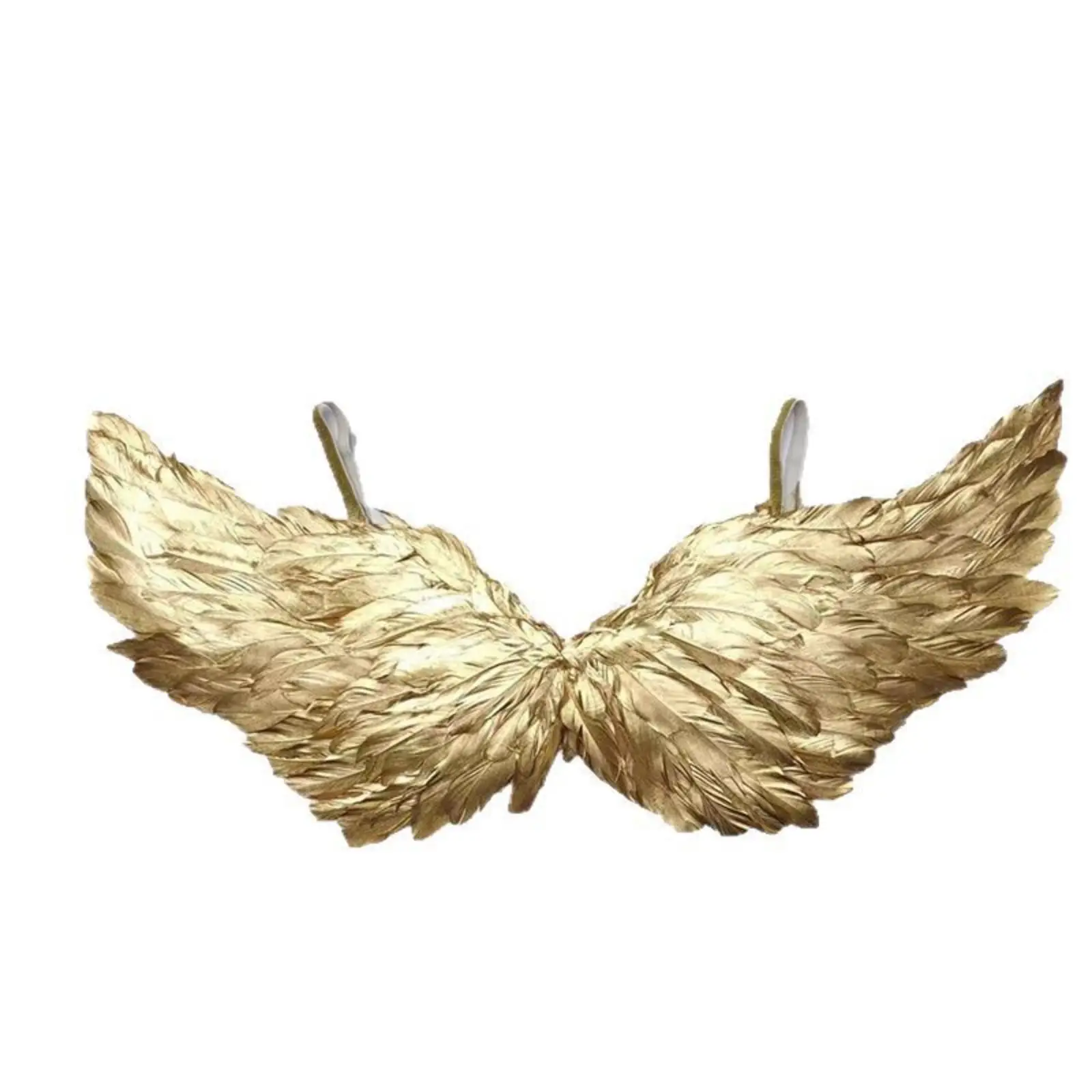 Gold Feather Performance Wing Costume Accessory for Angelic Mythical Looks Featuring Layered Texture Comfortable Straps for