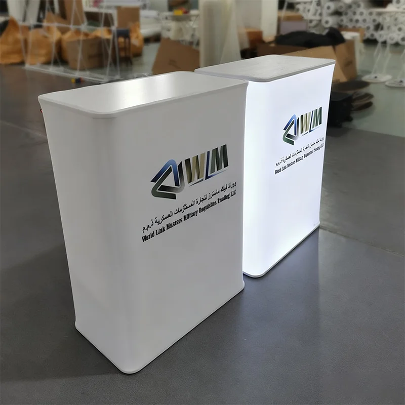 Wholesale Portable Display Counter Table Trade Show Pop-up Aluminium Foldable Fabric Led Light Promotion Tables