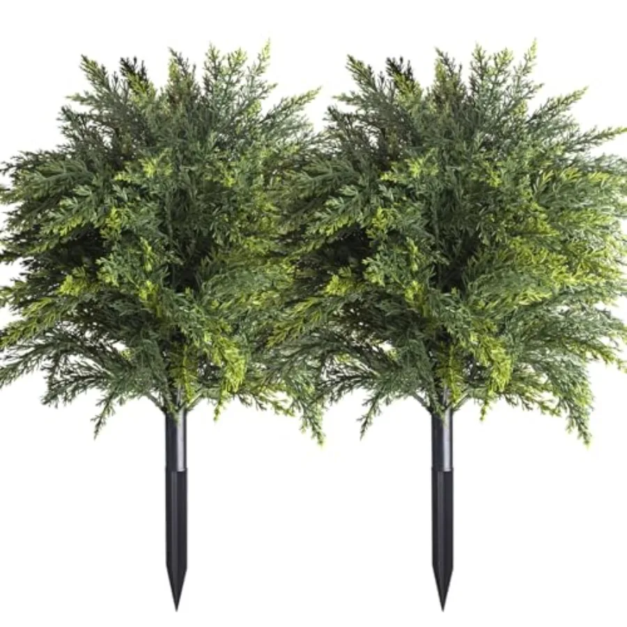 

2-Pack Artificial Cedar Topiary Ball Trees 22" Outdoor UV Resistant Faux Cypress Shrubs with Ground Spike, Realistic Evergreen