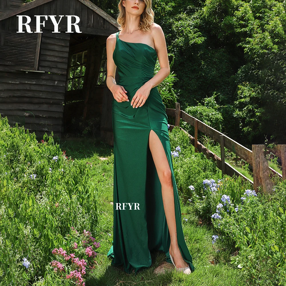 

RFYR Satin Prom Dress One Shoulder Evening Dresses فستان سهرة Formal Party Dress High Slit vestidos de fiesta Customized