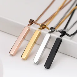 Personalized 1-4 Sides Pillar Necklace for Men Women,Stainless Steel Rectangle Vertical Bar Pendant Necklace Gifts