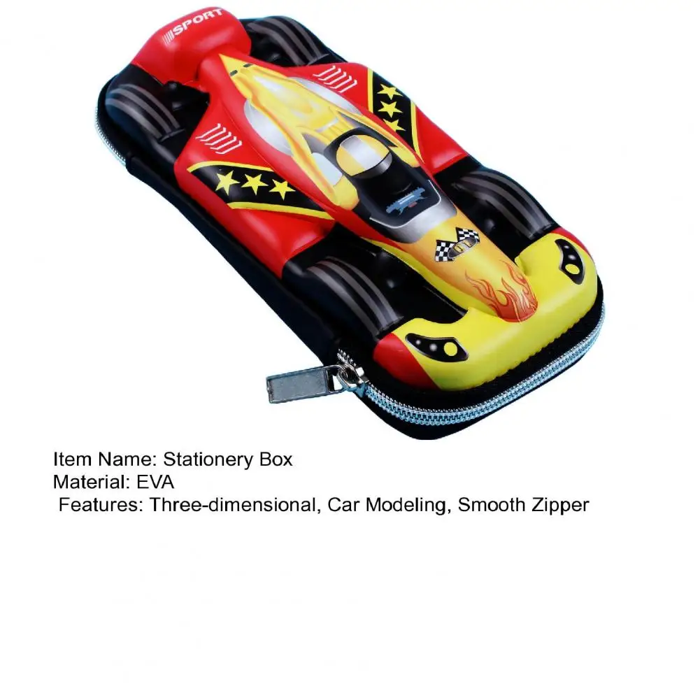 Stationery Box 3D Racing Car Shape Large Capacity Zipper Closure Waterproof Smooth Surface Pencil Storage Bag Student Supplies