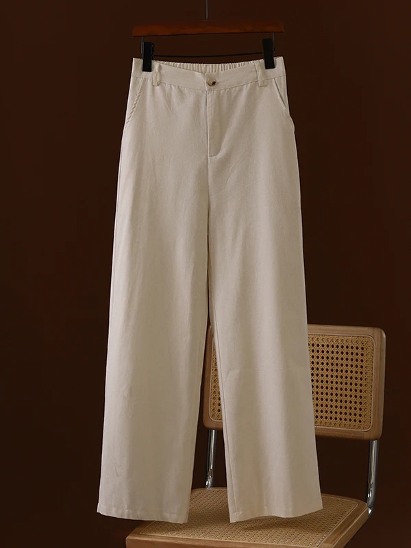 

High Waist Cotton Linen Straight Leg Pants Spring Autumn Casual Women's Wide Leg Pants Comfortable Breathable Casual Trousers
