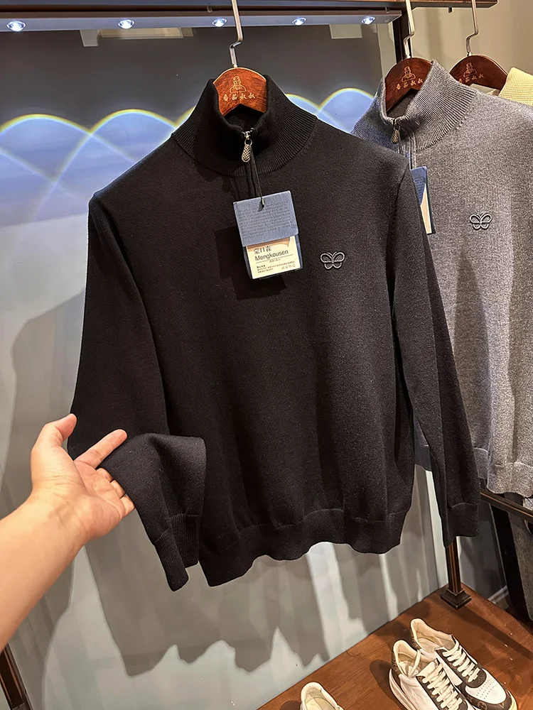  Smooth Woolen Knitted Sweater for Men Stand Collar Long Sve Faion Urban Sle Winter Warm Fitted Netie Top