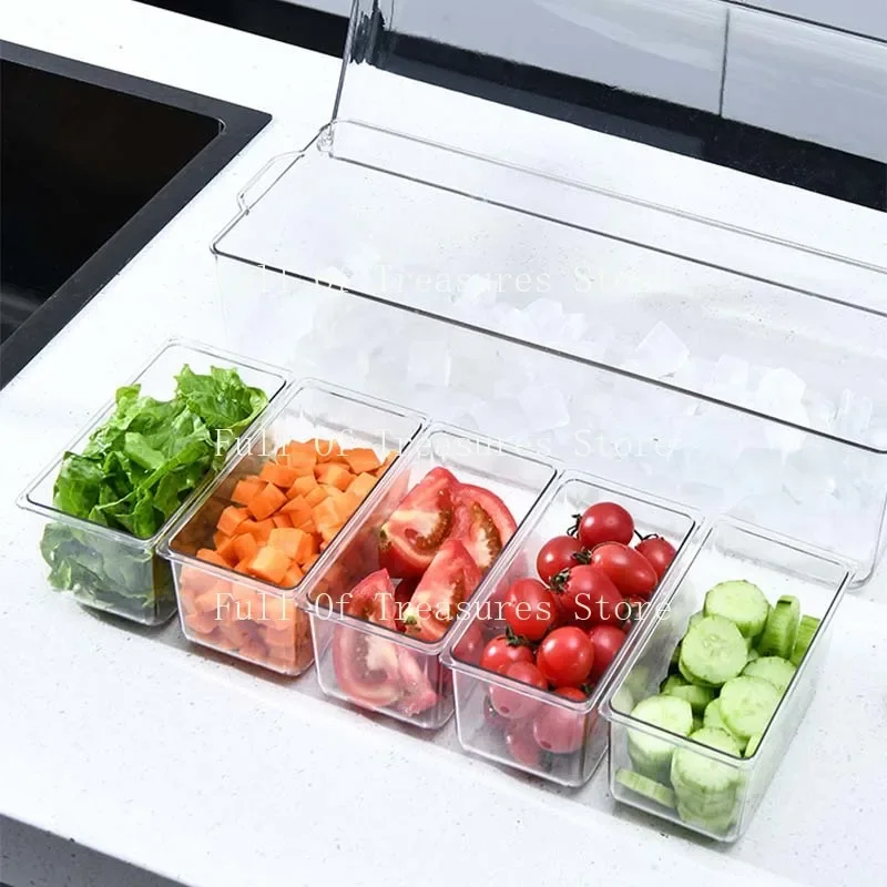 Chilled Condiment Server Reusable Clear Garnish Tray with 5 Removable Compartment Food Grade Safety Chilled Serving Container