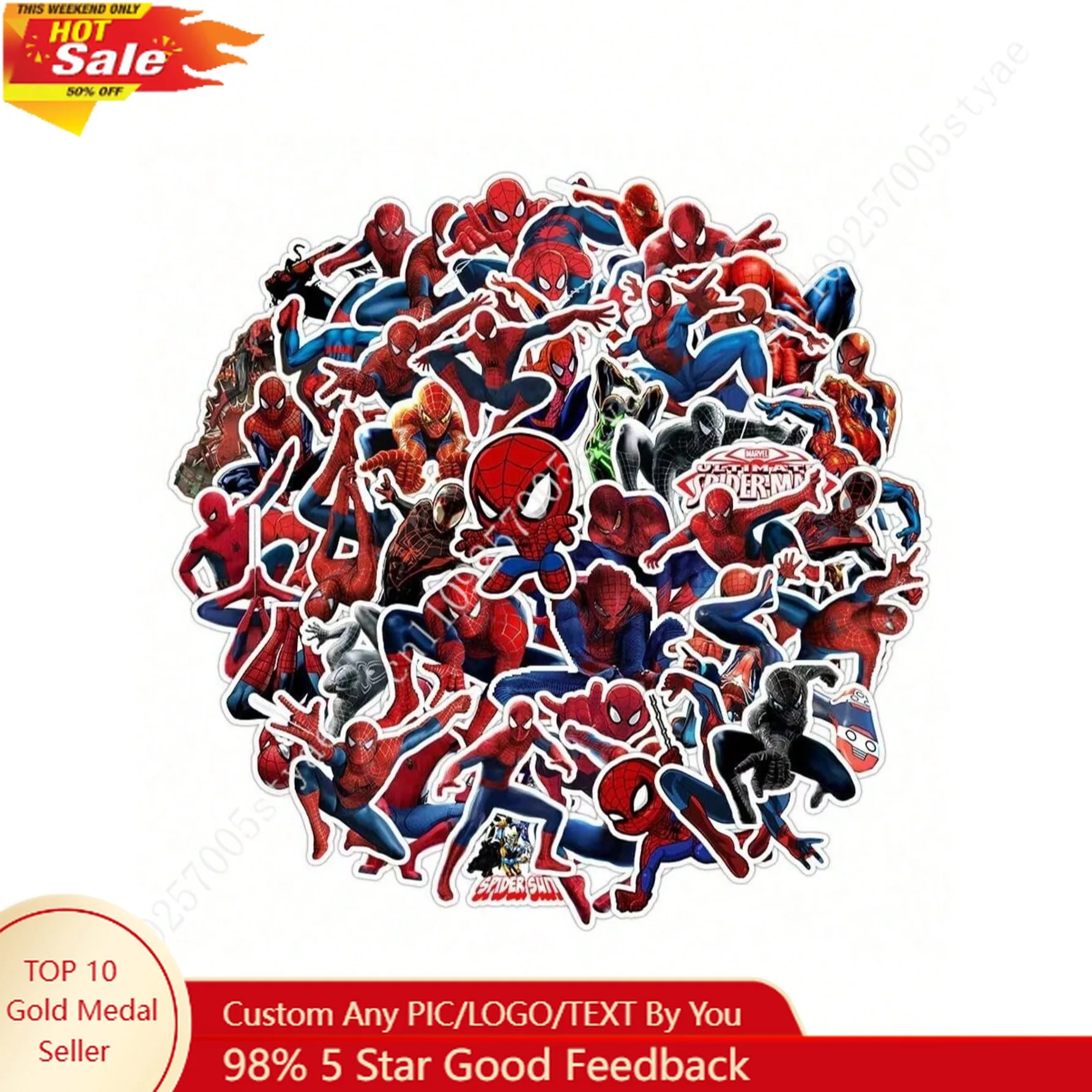 

Marvel 50 Pcs/Set of Spider-man Cool Cartoon Stickers Movie Anime Stickers DIY Skateboarding Laptop Motorcycle Waterproof