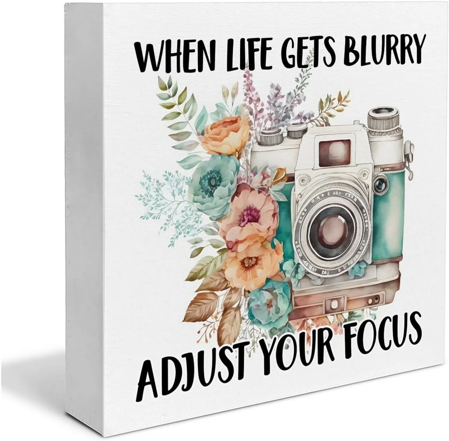 Blurry Adjust Your Focus Wood Box Sign Desk Decor Rustic Wooden Block Box Sign Decoration For Home Cafe Office Shelf Table Decor