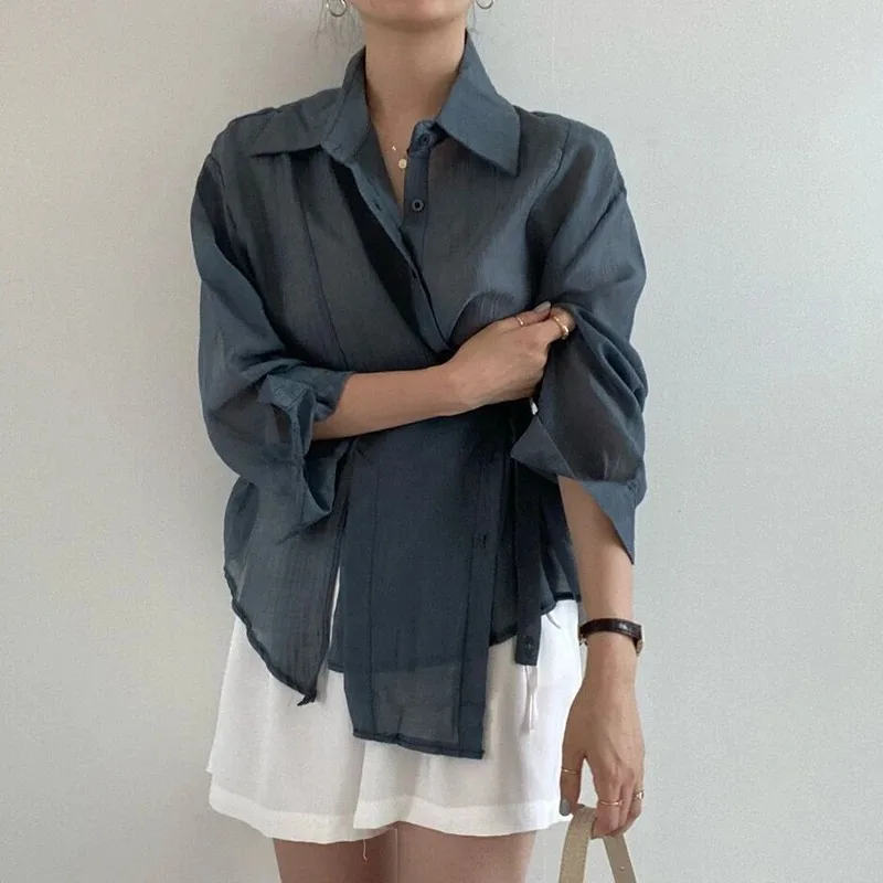 Elegant Loose Long Sleeve Women Blouse Fashion Irregular Slim Waist Belt Shirt Casual Button Women Tops Streetwear Blusas 15674