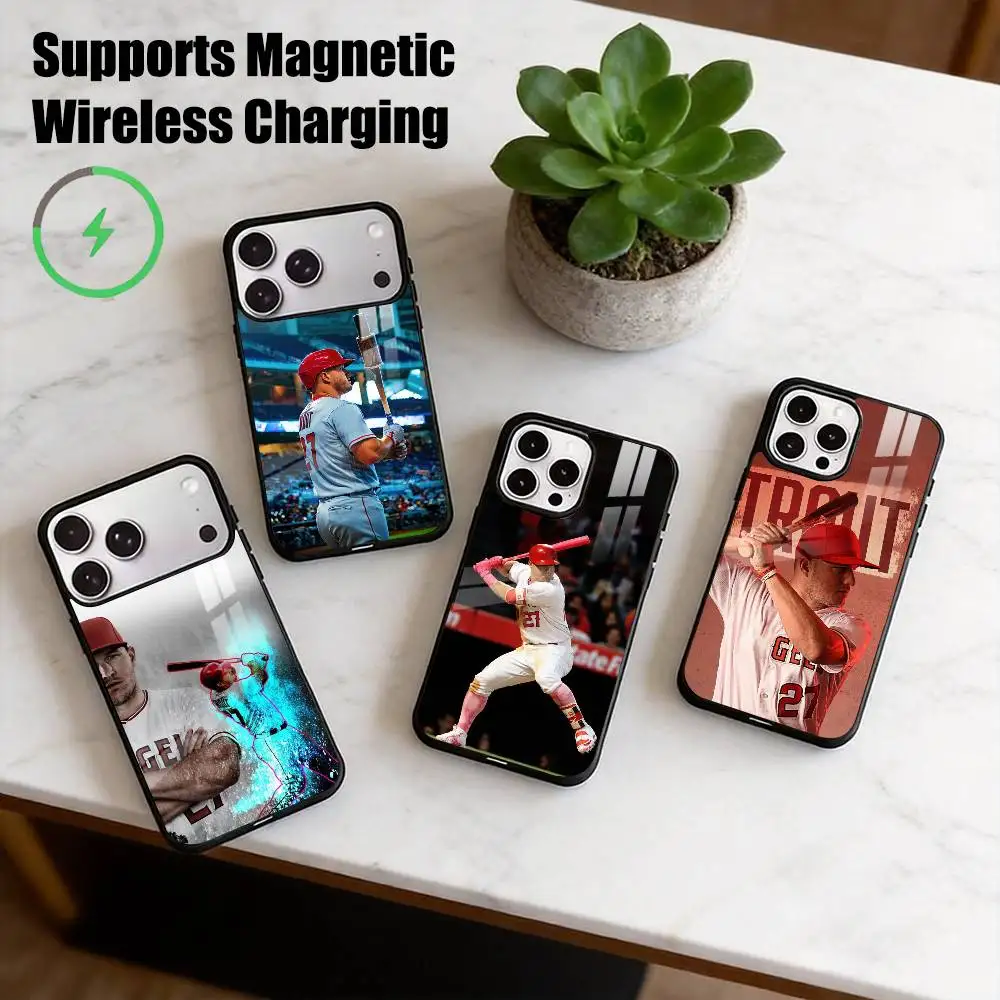 M-Michael Trout Baseball  Phone Case For iPhone17,16,15,14,13,12,11 Plus,Pro Allows magnetic wireless charging Gift