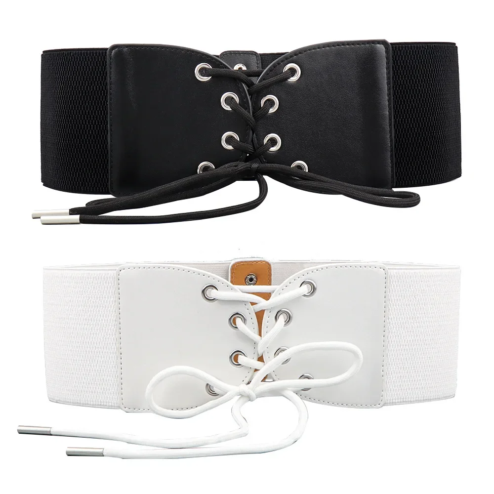 Ceinture Large Noire Jumelée avec Chemise pour Femme, Ceinture artificiel astique, Cummerbunds, Amincissant, Fermeture à la Taille, Accessoires de Décoloration