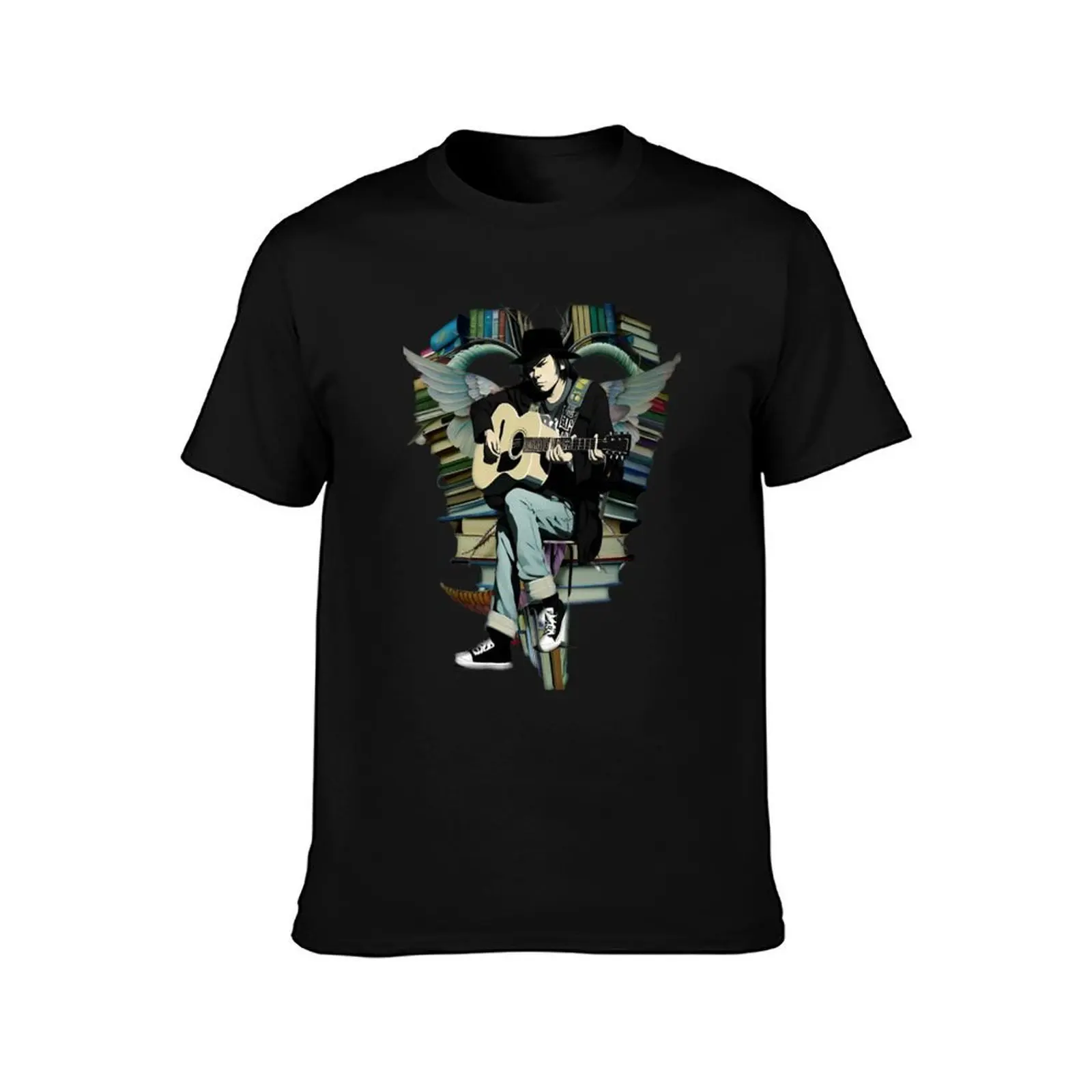 Neil Young with books and wings Sticker T-Shirt Sports Casual Short Sleeve Cotton Tee