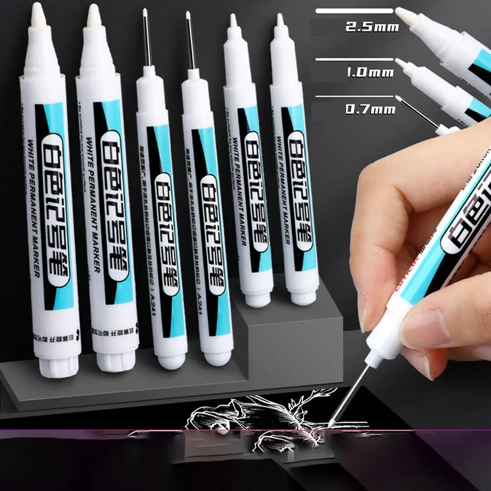 

0.7mm/1.0mm/.2.5mm White Permanent Paint Pen Not Easy To Fade Smooth Writing White Marker Pens Quick Drying Oily Oily Marker Pen
