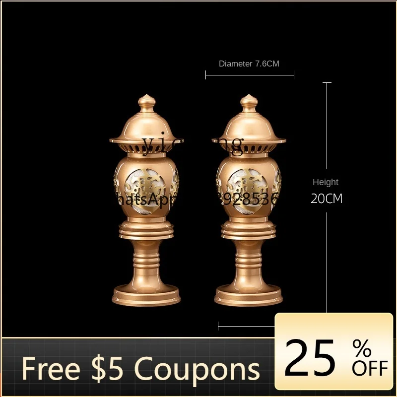 

ZZc Brass Buddha Offering Ornaments Household a Pair of Buddhist Hall New Buddha Front for Decoration Electric Candle