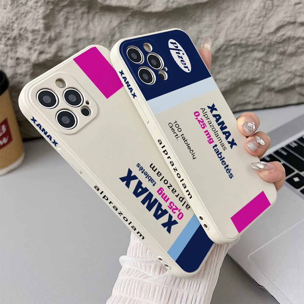 XANAX Box Phone Case for iPhone 16 15 14 Plus 13 12 Mini 11 Pro Max X Xs XR 7 8 Straight Edge Soft Silicone TPU Cover