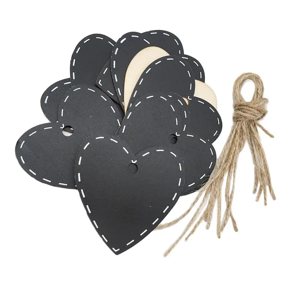 3-6pack 10 Pieces Wooden Heart Hanging Tags Chalkboard Message Blackboard