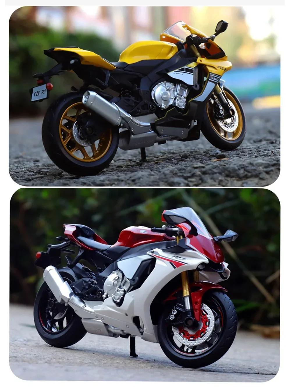 موديل 1/12 من Yamaha YZF R1 لعبة على شكل دييكاست من خليط معدني الزنك مصباح صوت على شكل سيارة للأطفال