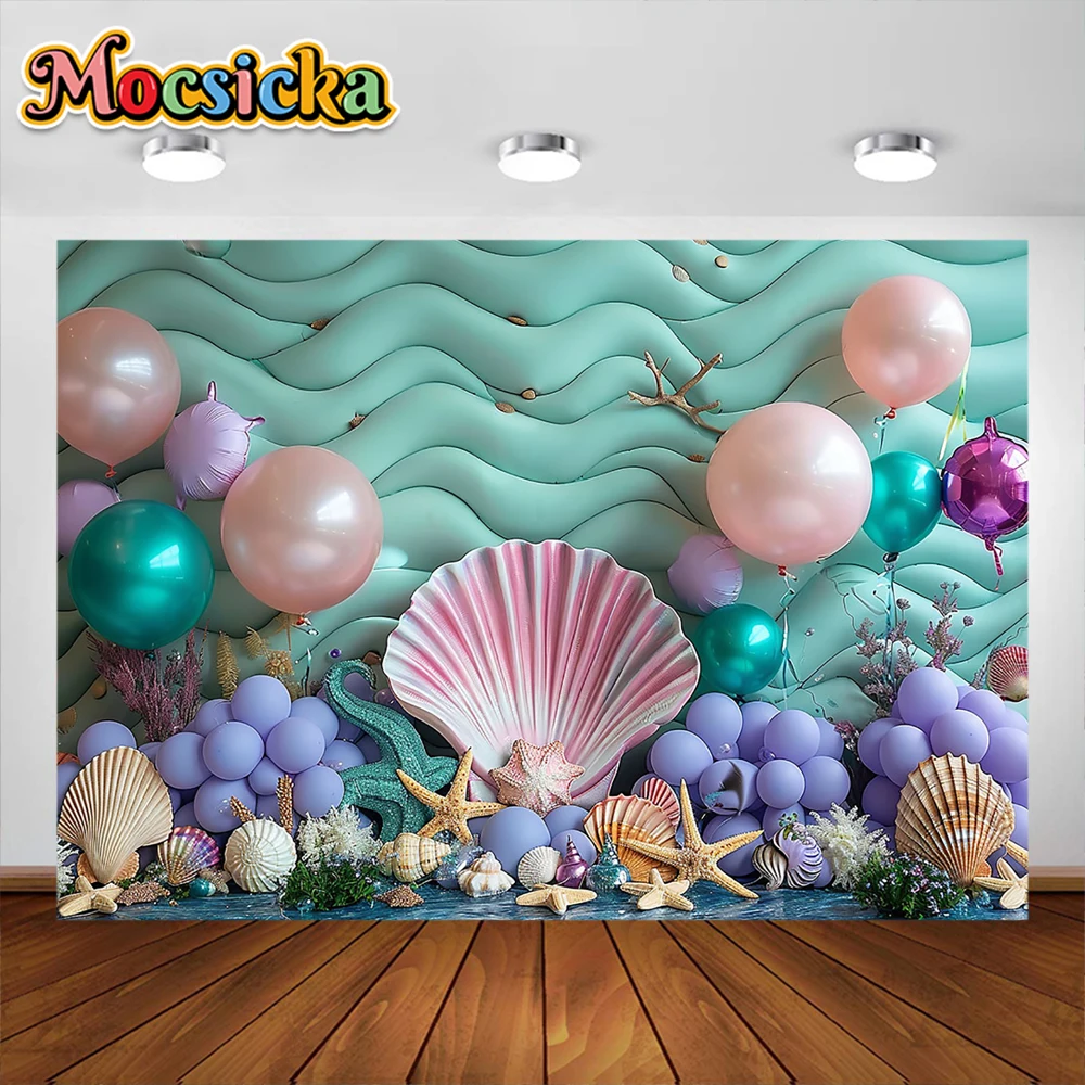 Фон с изображением русалки подводного мира торта разбитого детского дня рождения вечеринки декор Баннер Дети Портрет фон фотостудия
