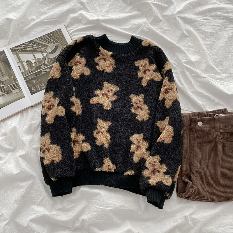 2021 Kawaii Sweater Spring New Sweet Cute Bear Jumpers Tops Harajuku Korean Fashion Casual O Neck Long Sleeve Pullovers Y2k Tops