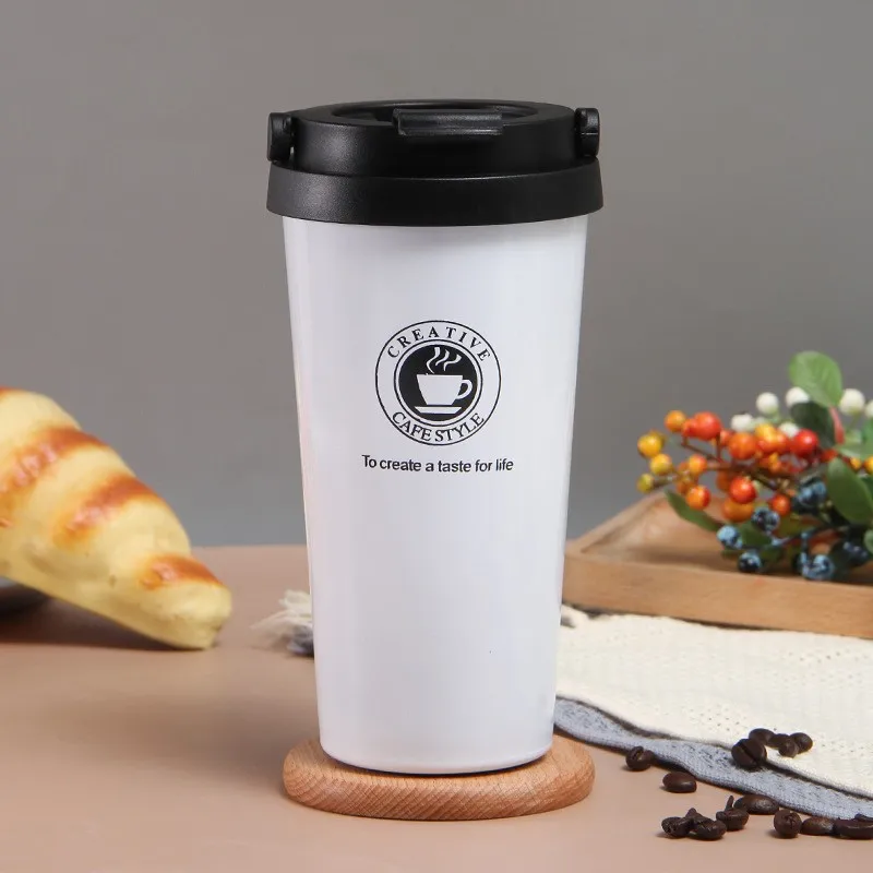 500 مللي كوب قهوة معزول للسفر جدار مزدوج مانع للتسرب كوب ترمس مفرغ كوب شاي من الفولاذ المقاوم للصدأ مع غطاء ومقبض