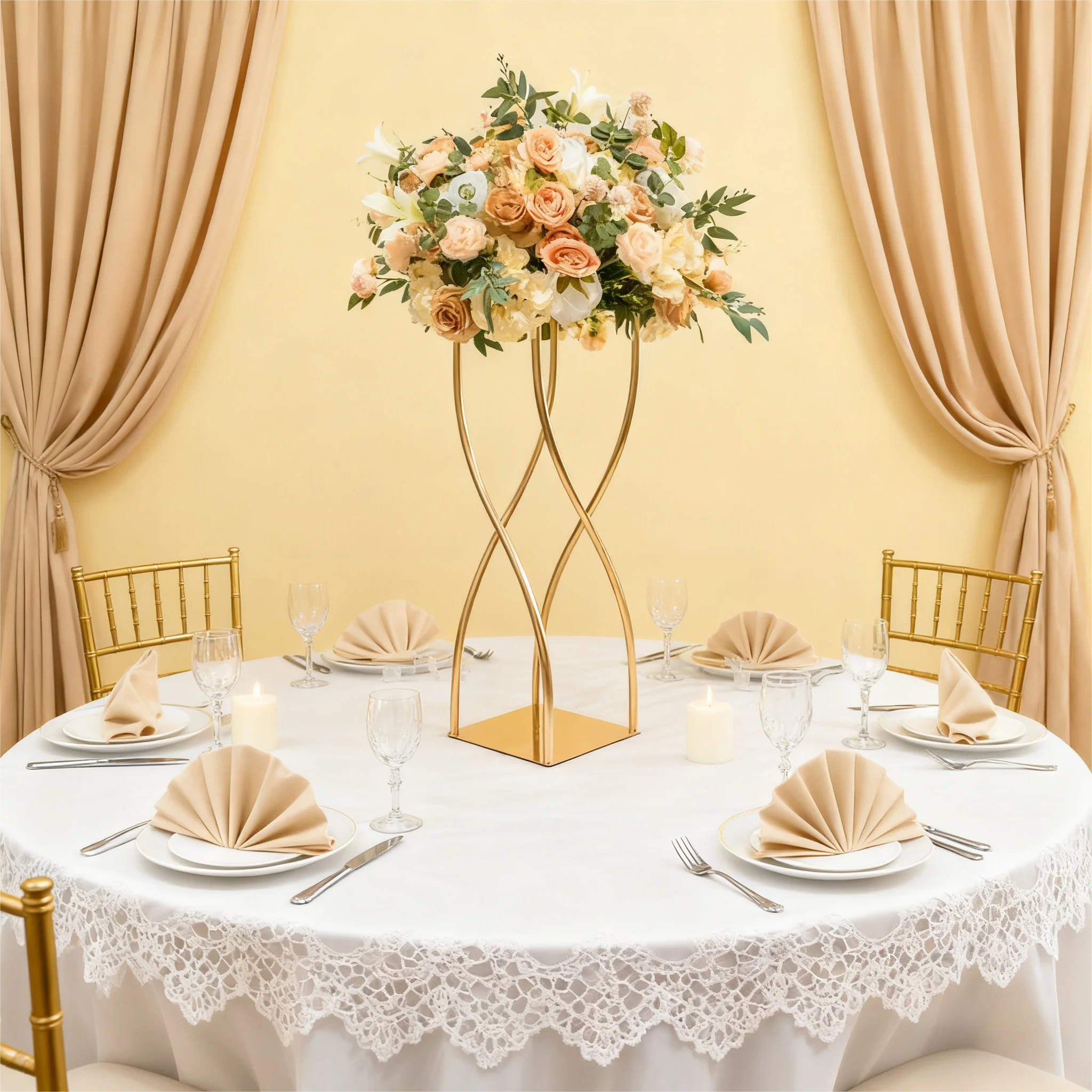 حامل زهور زفاف ذهبي أنيق مقاس 35 بوصة، حامل قطعة مركزية عتيقة لحفلات الزفاف، هدية الانتقال لمنزل جديد، ديكور منزلي #1