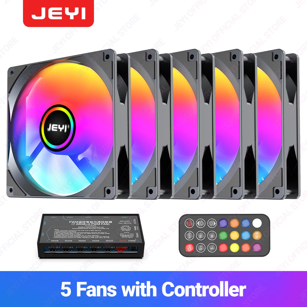 JEYI 120mm PC ARGB Koelventilator AURA SYNC RGB Computer Fans Ultra Stille Heatsink Ventilador met 4PIN PWM en 5V 3PIN ARGB Poort