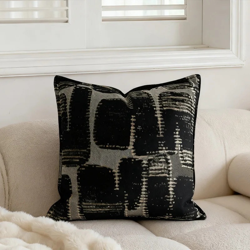 Luxury Modern Abstract Throw Pillow Cover Textured Geometric Velvet Cushion Case Metallic Accents Decorative Pillow For Sofa