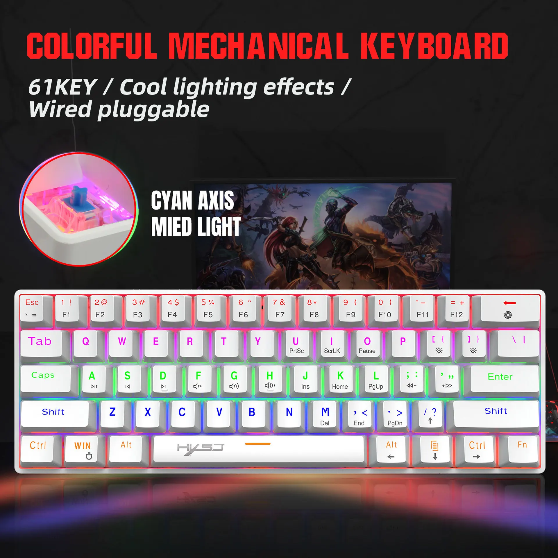 V900 Wired Mechanical Keyboard with Various Lights and Colorful 61keys Green Axis Office Keyboard Gaming Keyboard