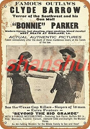 Retro Metal Sign - 1935 Bonnie and Clyde Deaths Movie Home Decoration for Living Room Shop Wall Decor 8x12inches ADS