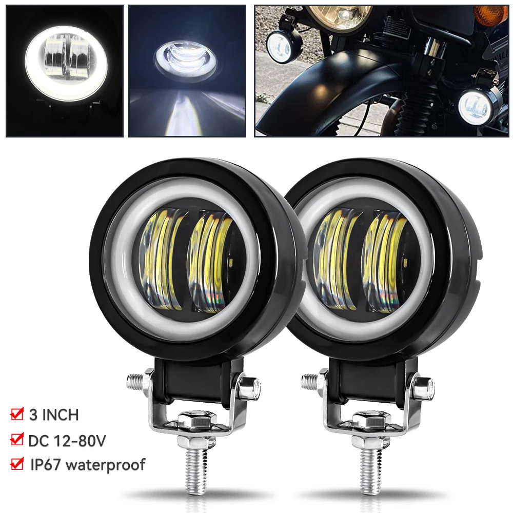 3-calowe LED-owe światło robocze kwadratowe okrągłe reflektory samochodowe Halo do motocykli ATV SUV 12V 24V Angel Eyes światła do jazdy