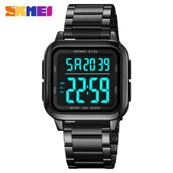 SKMEI Back Light Outdoor Display Countdown Timer Digital Sport Watches Men Stainless Steel Strap Alarm Wristwatch reloj hombre